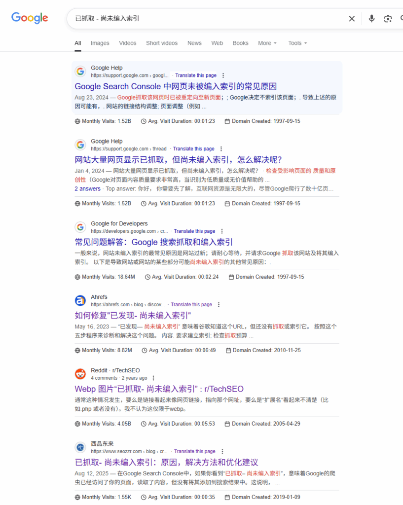 已抓取-尚未编入索引的搜索结果页